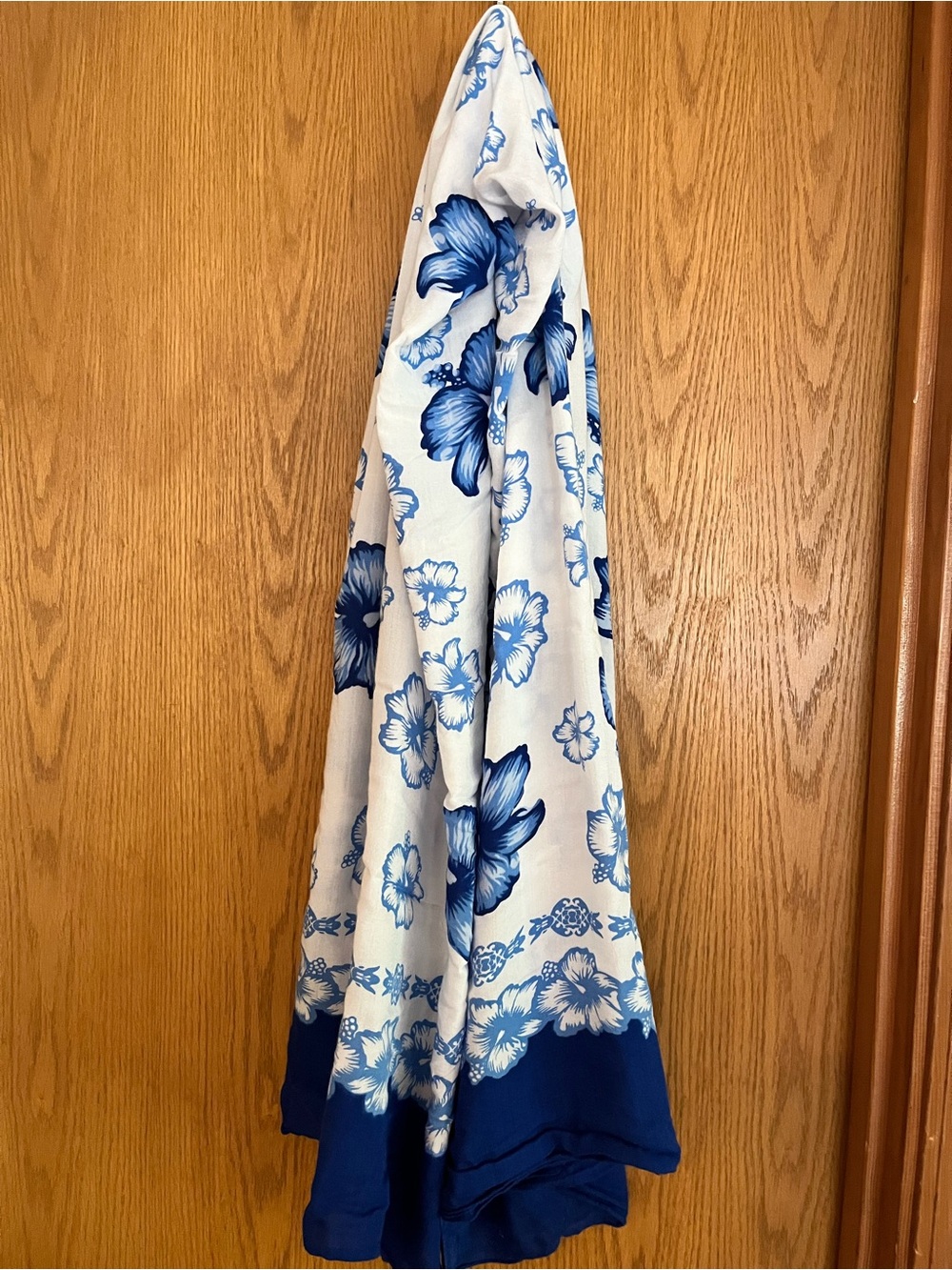 Blue and White Floral Scarf Shawl